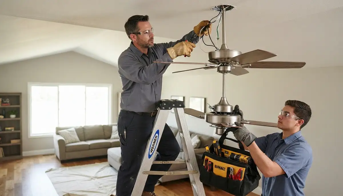 Electrician installing a ceiling fan in a Tacoma, WA home | On Call Electrical