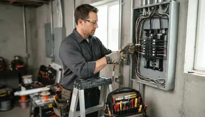 Electrician upgrading an electrical panel in a Tacoma, WA home