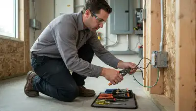 Electrician installing a GFCI outlet in a Tacoma, WA home