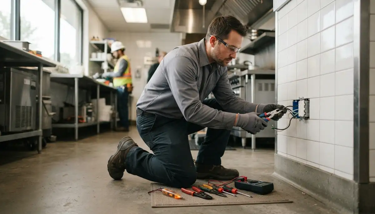 Electrician installing a GFCI outlet in a Tacoma, WA home