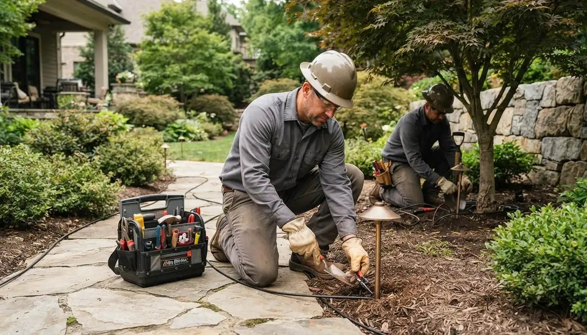 Landscape lighting installation by an electrician in Tacoma, WA for residential outdoor spaces