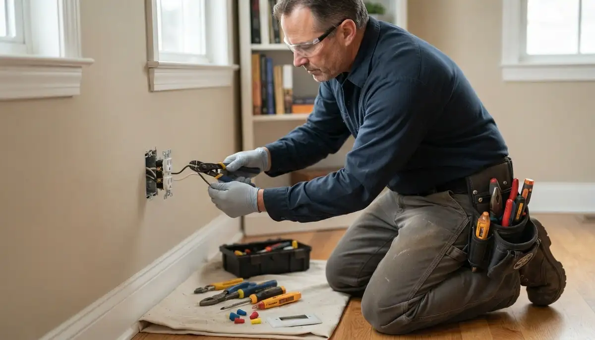 Tacoma, WA electrician repairing a residential electrical outlet for safe, reliable power